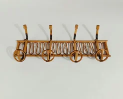 Pamono Mid-Century Italian Riviera Rattan and Bamboo Wall Coat Rack / Wall Hanger, 1960s><noscript><img width=
