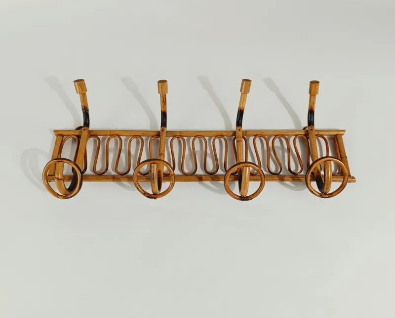 Pamono Mid-Century Italian Riviera Rattan and Bamboo Wall Coat Rack / Wall Hanger, 1960s> Racks, Hooks & Valets