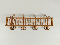 Pamono Mid-Century Italian Riviera Rattan and Bamboo Wall Coat Rack / Wall Hanger, 1960s><noscript><img width=