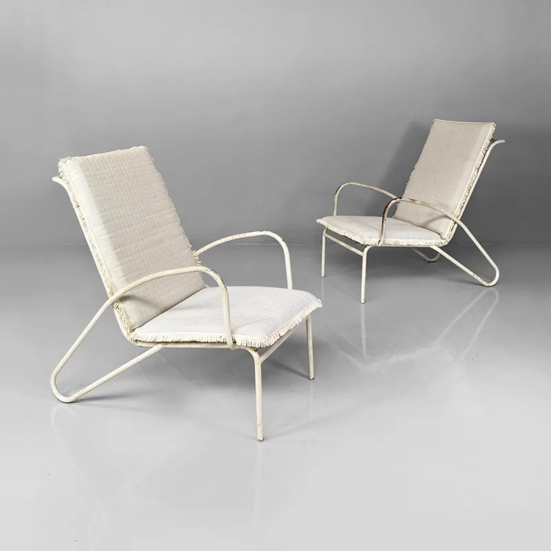 Hot Pamono Mid-Century Italian White and Azure Iron Outdoor Lounge Chairs, 1960s, Set of 2