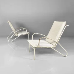 Hot Pamono Mid-Century Italian White and Azure Iron Outdoor Lounge Chairs, 1960s, Set of 2