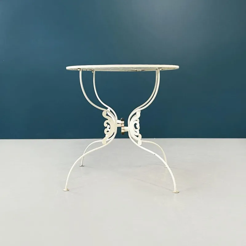 New Pamono Mid-Century Italian White Wrought Garden Table, 1960s