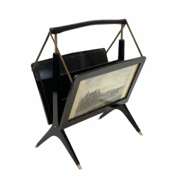Clearance Pamono Mid-Century Italian Wood & Brass Foldable Magazine Rack by Cesare Lacca for Arredoluce, 1950s