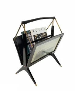 Clearance Pamono Mid-Century Italian Wood & Brass Foldable Magazine Rack by Cesare Lacca for Arredoluce, 1950s