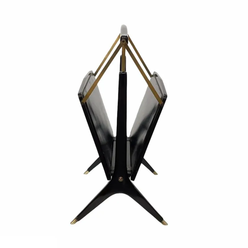 Clearance Pamono Mid-Century Italian Wood & Brass Foldable Magazine Rack by Cesare Lacca for Arredoluce, 1950s
