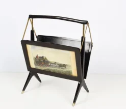 Clearance Pamono Mid-Century Italian Wood & Brass Foldable Magazine Rack by Cesare Lacca for Arredoluce, 1950s