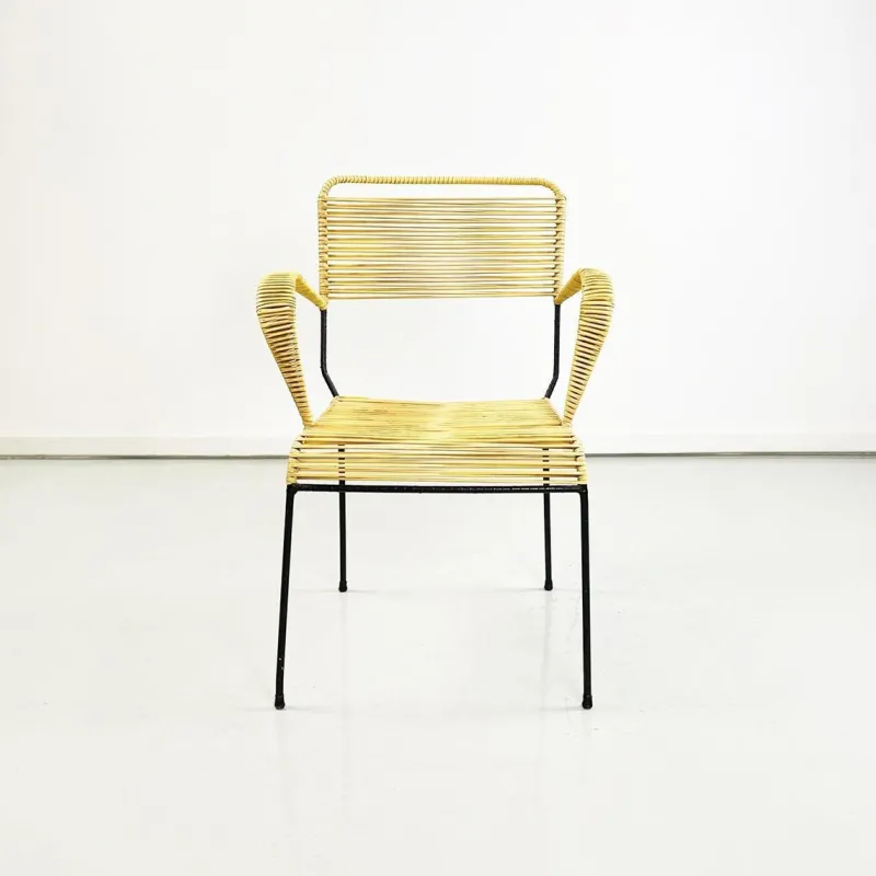 Best Pamono Mid-Century Italian Yellow Plastic Scooby Black Metal Outdoor Chair, 1960s