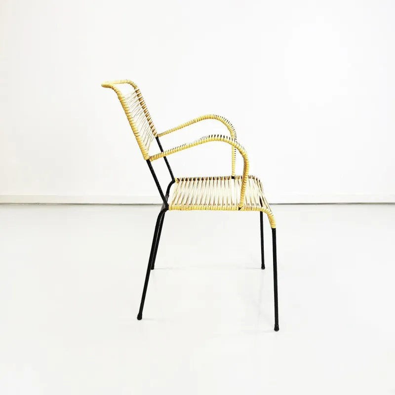 Best Pamono Mid-Century Italian Yellow Plastic Scooby Black Metal Outdoor Chair, 1960s