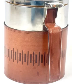 Pamono Mid-Century Leather and Steel Ice Bucket from Grasoli, 1960s><noscript><img width=