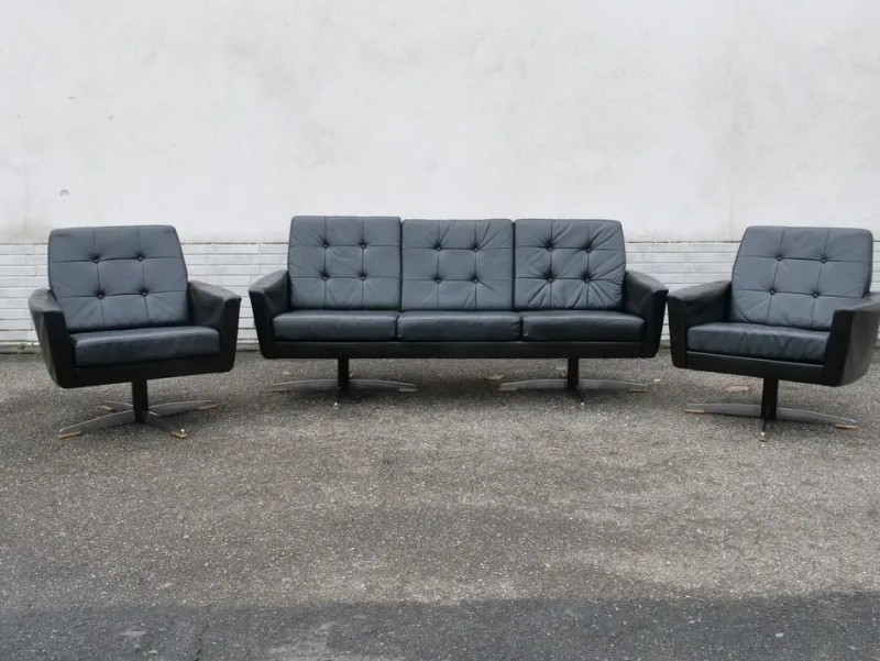 Outlet Pamono Mid-Century Leather Sofas and Armchairs from Krasemann, 1960s, Set of 3