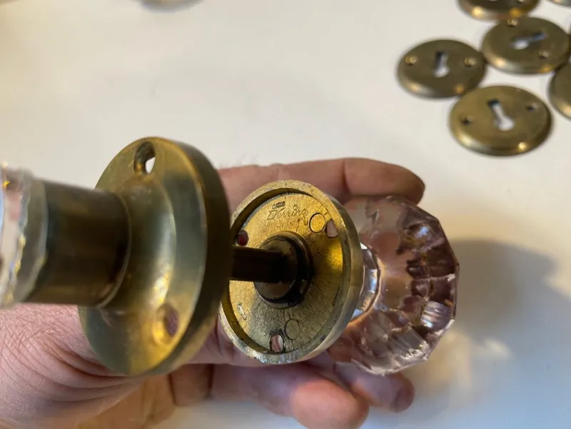 Sale Pamono Mid-Century Lounge Door Knobs in Brass and Glass by Verrina Sweden, 1970s, Set of 5