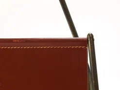 Pamono Mid-Century Magazine Rack in Brass & Brown Leather attributed to Carl Auböck, Austria, 1950s><noscript><img width=