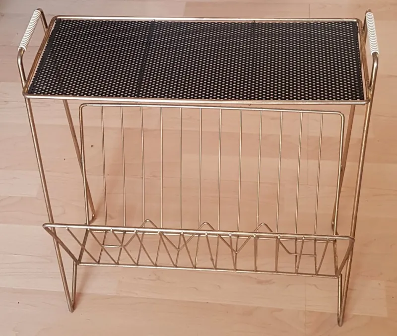 Pamono Mid-Century Magazine Stand in Brass with Lace Metal Storage> Magazine Racks