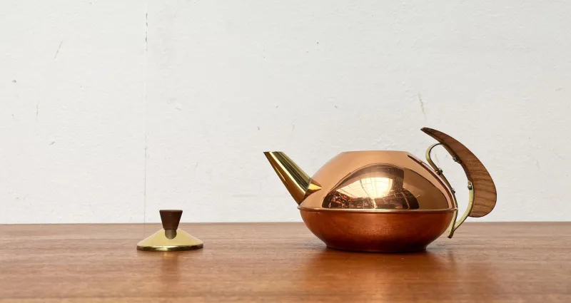Pamono Mid-Century Metal and Teak Teapot, 1960s> Coffee & Tea Service
