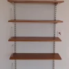 Hot Pamono Mid-Century Minimalist Bookcase with Adjustable Shelves in Yellow-Brown Wood and Book Supports for White Painted Iron Frame from Sparrings