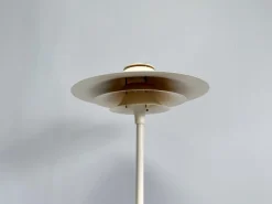 Pamono Mid-Century Modern Adina Floor Lamp with White Metal Shade from Lyfa, Denmark, 1970s><noscript><img width=