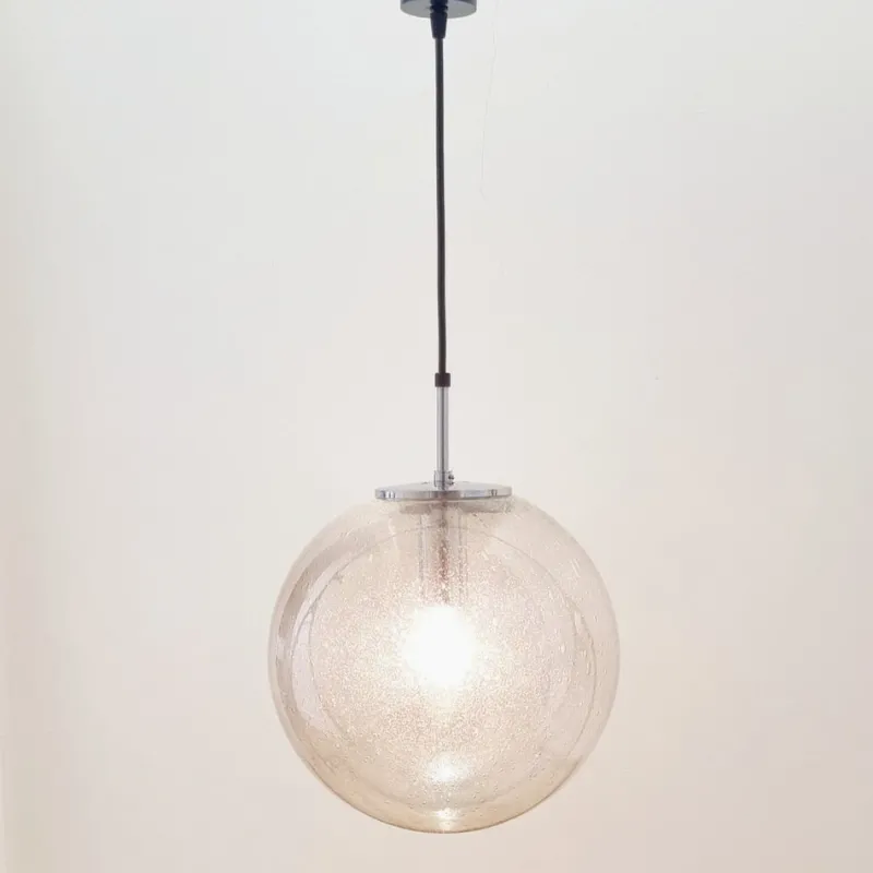 Pamono Mid-Century Modern Air-Bubbled Glass Globe Pendant Light from Limburg, 1970s> Ceiling Lights