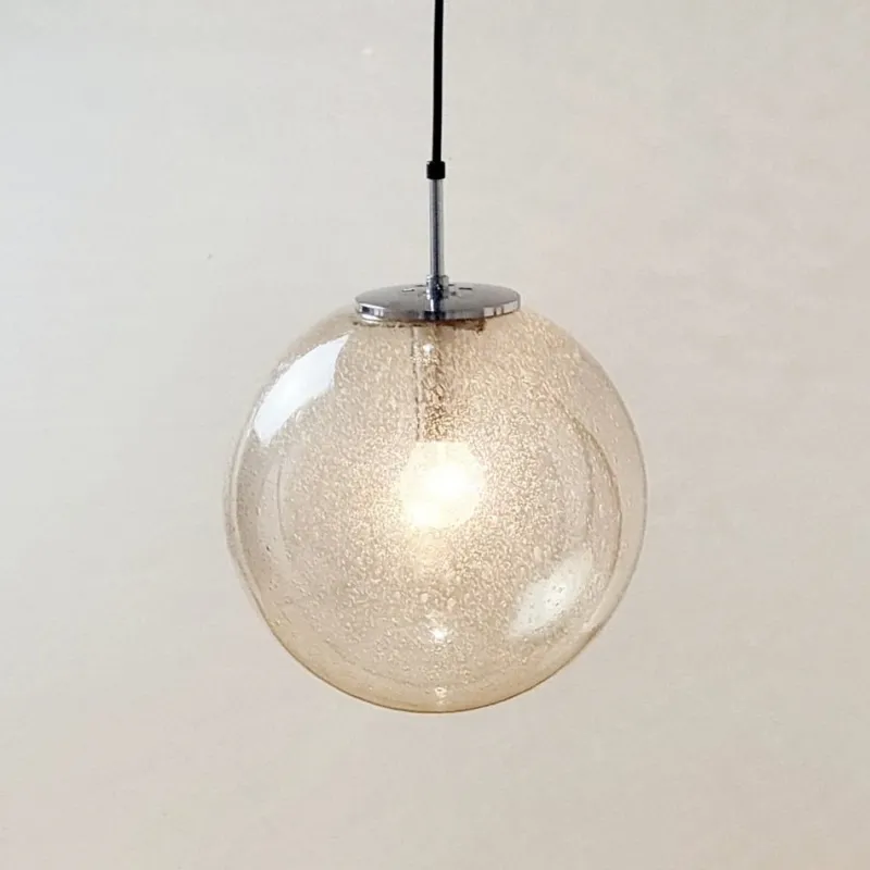 Pamono Mid-Century Modern Air-Bubbled Glass Globe Pendant Light from Limburg, 1970s> Ceiling Lights