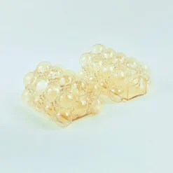 Pamono Mid-Century Modern Amber Bubble Glass Wall Lights by Helena Tynell for Limburg, 1960s, Set of 2><noscript><img width=