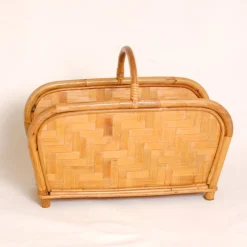 Pamono Mid-Century Modern Bamboo and Rattan and Oak Magazine Rack, 1950s> Magazine Racks