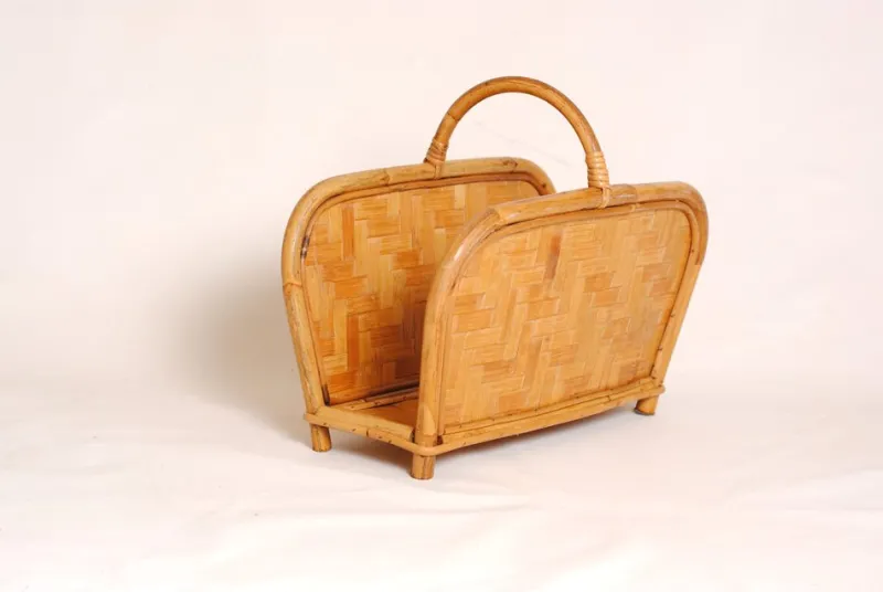 Pamono Mid-Century Modern Bamboo and Rattan and Oak Magazine Rack, 1950s> Magazine Racks