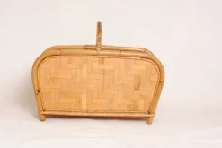 Pamono Mid-Century Modern Bamboo and Rattan and Oak Magazine Rack, 1950s><noscript><img width=