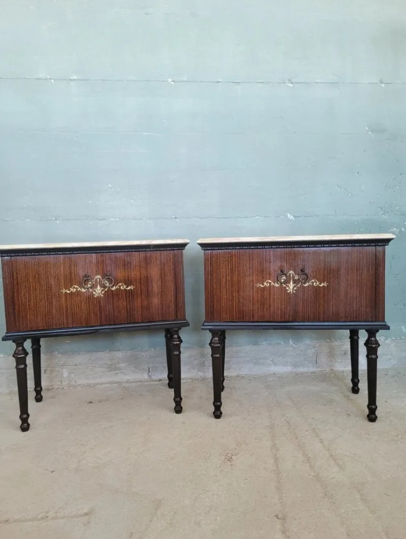 Pamono Midcentury Modern Bedside Tables with Marble Top, Set of 2> Nightstands
