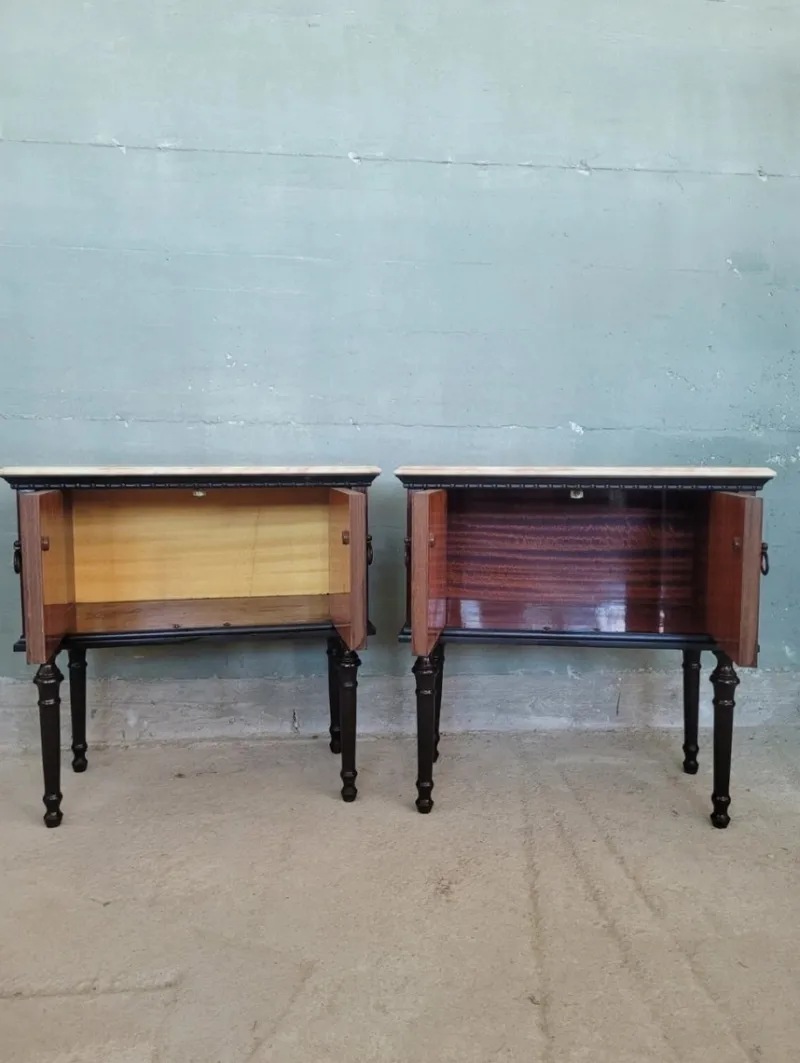 Pamono Midcentury Modern Bedside Tables with Marble Top, Set of 2> Nightstands