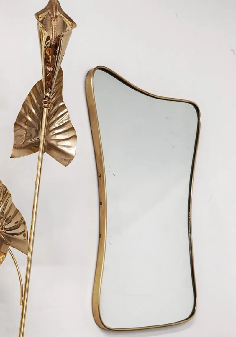 Clearance Pamono Mid-Century Modern Bevelled Mirror with Brass Frame by Gio Ponti, 1950s