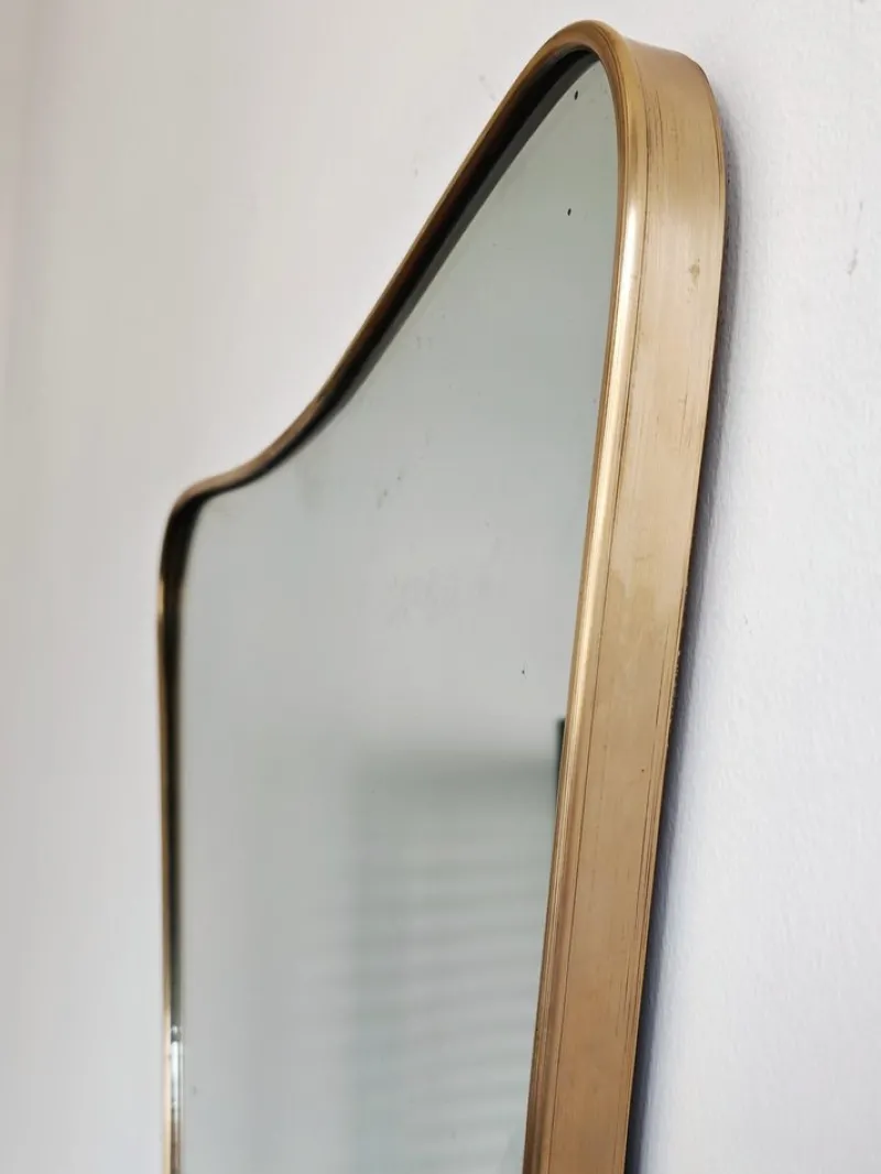 Clearance Pamono Mid-Century Modern Bevelled Mirror with Brass Frame by Gio Ponti, 1950s