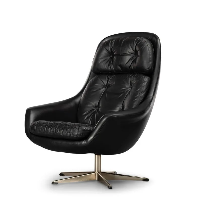 Online Pamono Mid-Century Modern Black Leather Swivel Chair attributed to H.W. Klein for Bramin, 1960s