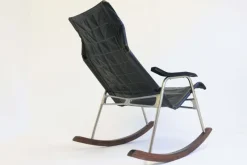 Pamono Mid-Century Modern Black Leather Rocking Chair by Takeshi Nii, 1960s> Rocking Chairs