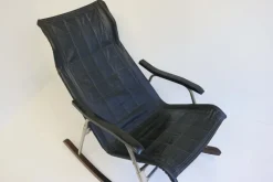 Pamono Mid-Century Modern Black Leather Rocking Chair by Takeshi Nii, 1960s><noscript><img width=