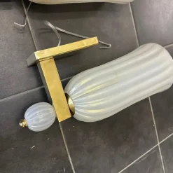 New Pamono Mid-Century Modern Brass and Murano Glass Wall Sconces in the style of Barovier, 1990s, Set of 2