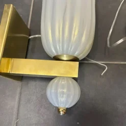 New Pamono Mid-Century Modern Brass and Murano Glass Wall Sconces in the style of Barovier, 1990s, Set of 2