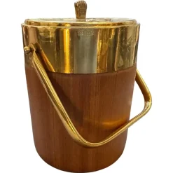 Outlet Pamono Mid-Century Modern Brass and Wood Ice Bucket by Aldo Tura for Macabo, 1950s