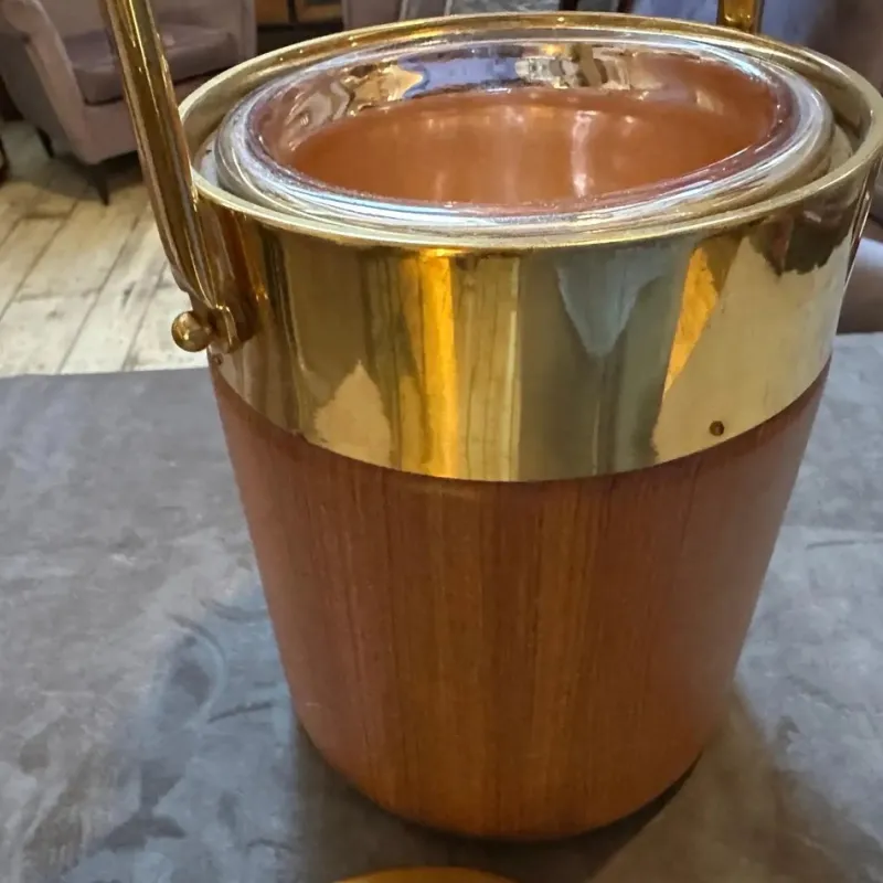 Outlet Pamono Mid-Century Modern Brass and Wood Ice Bucket by Aldo Tura for Macabo, 1950s