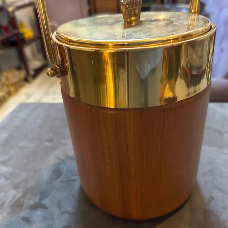 Outlet Pamono Mid-Century Modern Brass and Wood Ice Bucket by Aldo Tura for Macabo, 1950s