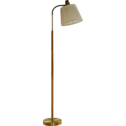 Pamono Mid-Century Modern Brass and Brown Leather Floor Lamp from Falkenbergs Belysning, Sweden, 1960s> Floor Lamps