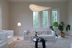 Pamono Mid-Century Modern Brass and Brown Leather Floor Lamp from Falkenbergs Belysning, Sweden, 1960s><noscript><img width=
