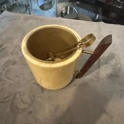 Best Pamono Mid-Century Modern Brass, Wood and Goatskin Ice Bucket by Aldo Tura for Macabo, 1950s
