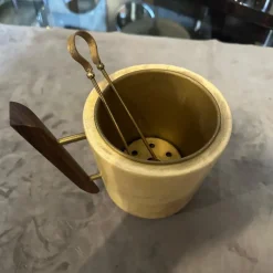 Best Pamono Mid-Century Modern Brass, Wood and Goatskin Ice Bucket by Aldo Tura for Macabo, 1950s