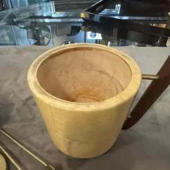 Best Pamono Mid-Century Modern Brass, Wood and Goatskin Ice Bucket by Aldo Tura for Macabo, 1950s