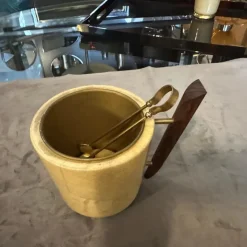 Best Pamono Mid-Century Modern Brass, Wood and Goatskin Ice Bucket by Aldo Tura for Macabo, 1950s