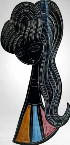 Outlet Pamono Mid-Century Modern Ceramic Vase with Stylized Girl and Geometric Motifs, 1960s
