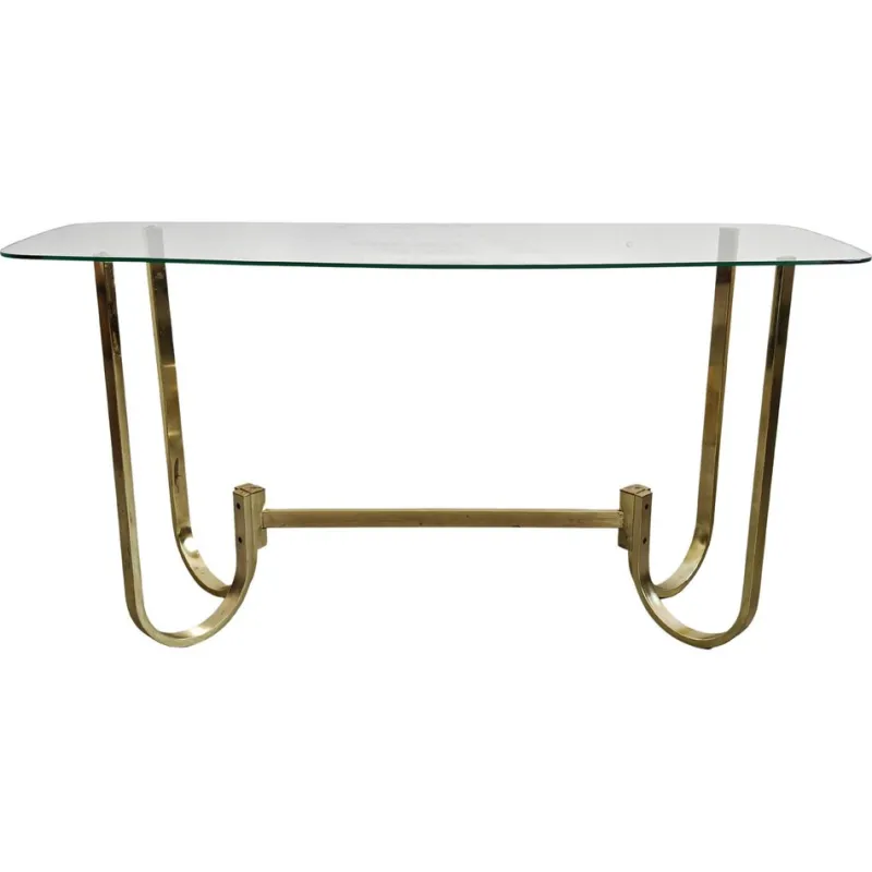 Pamono Mid-Century Modern Console Table in Galvanized Aluminum with Glass Top, 1970s> Console Tables