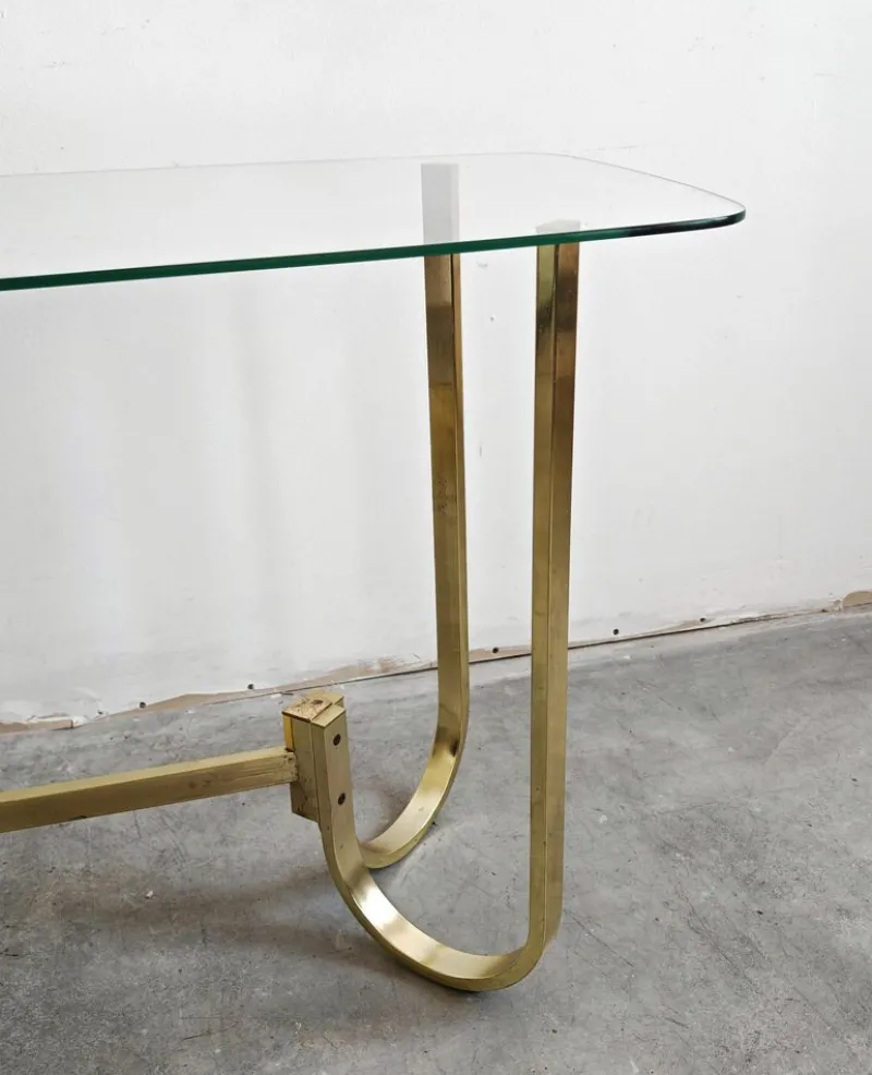 Pamono Mid-Century Modern Console Table in Galvanized Aluminum with Glass Top, 1970s> Console Tables