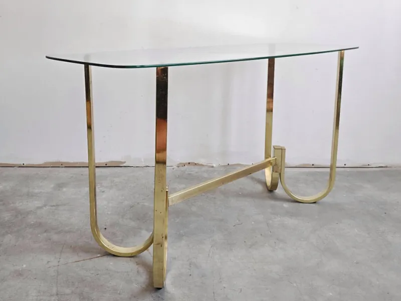 Pamono Mid-Century Modern Console Table in Galvanized Aluminum with Glass Top, 1970s> Console Tables