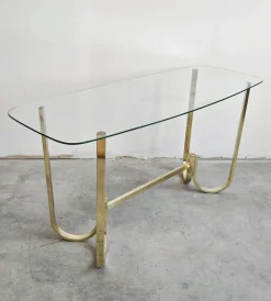 Pamono Mid-Century Modern Console Table in Galvanized Aluminum with Glass Top, 1970s><noscript><img width=