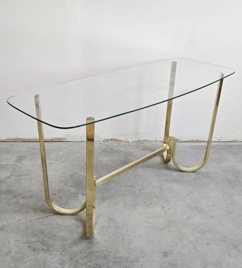 Pamono Mid-Century Modern Console Table in Galvanized Aluminum with Glass Top, 1970s> Console Tables